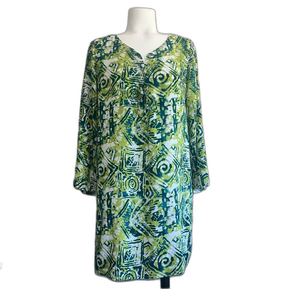 Margaritaville Batik Lace Up Tunic Green Blue L Large - Picture 1 of 8